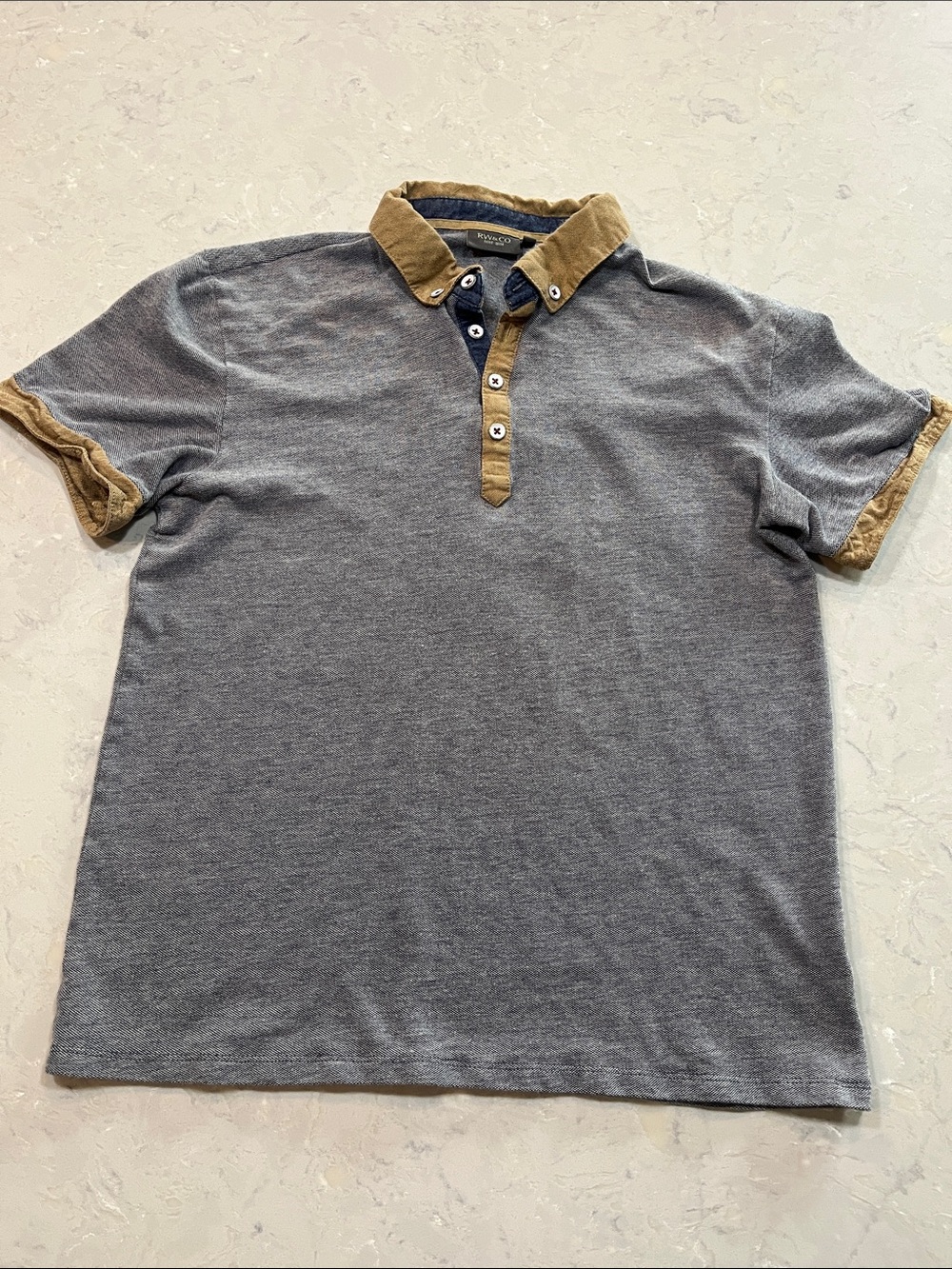 RW&CO. Grey Polo with Tan Collar and Trim